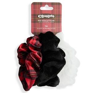 CLUELESS X REVOLUTION NWT 3рс scrunchie set - Tai -plaid black white